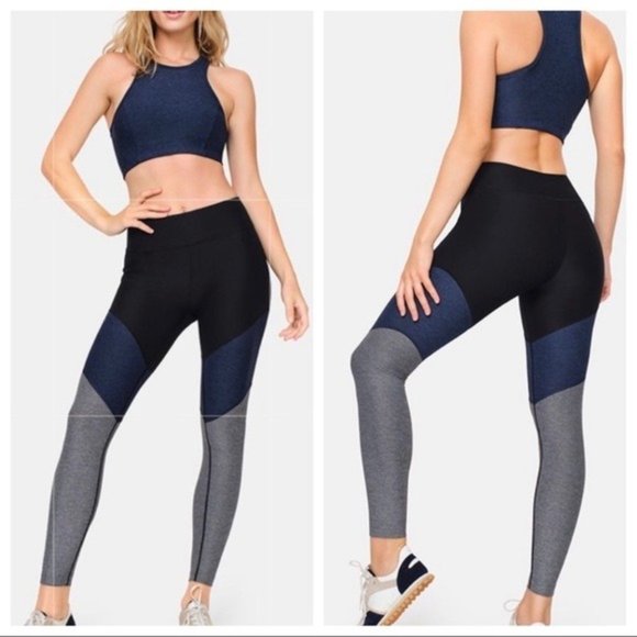 Outdoor Voices Womens Springs 7/8 Leggings Black Navy Gray Colorblock size Large - Picture 1 of 10
